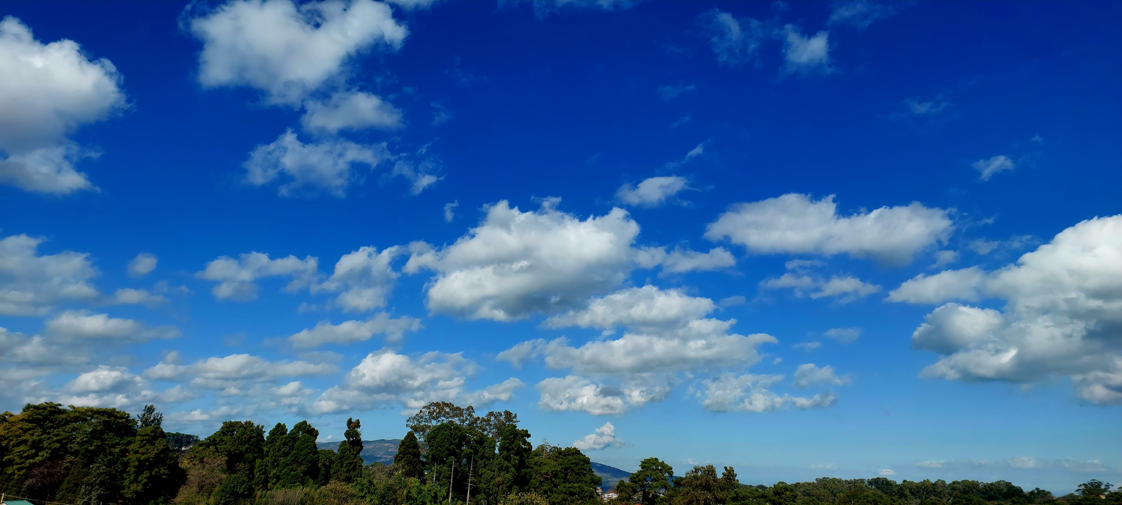 Bright blue sky with white clouds over green landscape — the clean air vision for Uttar Pradesh